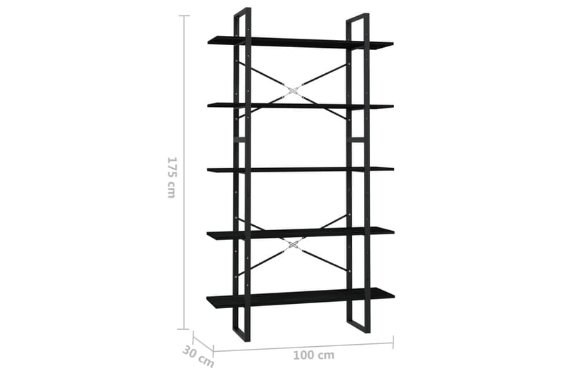 Bokhylla 5 hyllplan svart 100x30x175 cm furu - Svart - Bokhylla