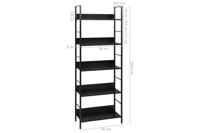Bokhylla 5 hyllplan svart 60x27,6x158,5 cm spånskiva - Svart - Förvaring - Hylla - Bokhylla