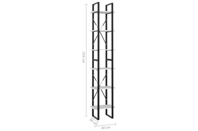 Bokhylla 6 hyllplan vit 40x30x210 cm spånskiva - Vit - Bokhylla