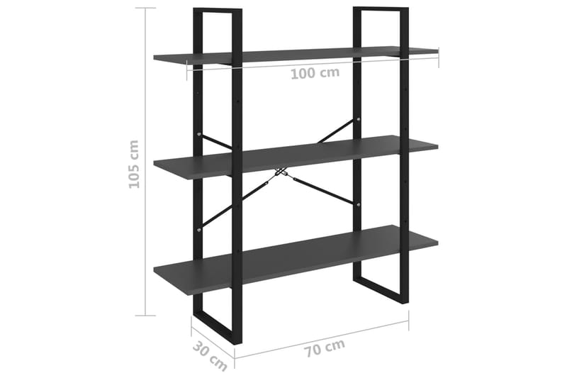 Bokhylla grå 100x30x105 cm spånskiva - Grå - Bokhylla