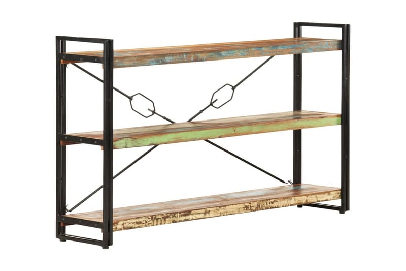 Bokhylla med 3 hyllor 140x30x80 cm massivt återvunnet trä - Flerfärgad - Förvaring - Hylla - Bokhylla