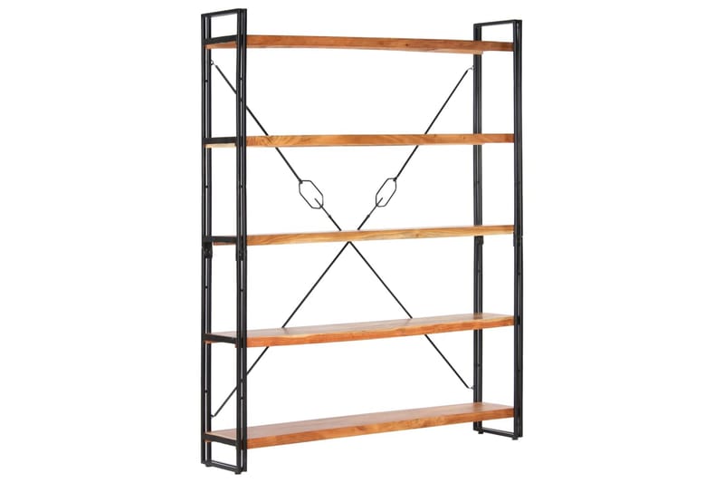 Bokhylla med 5 hyllor 140x30x180 cm massivt akaciaträ - Brun - Förvaring - Hylla - Bokhylla