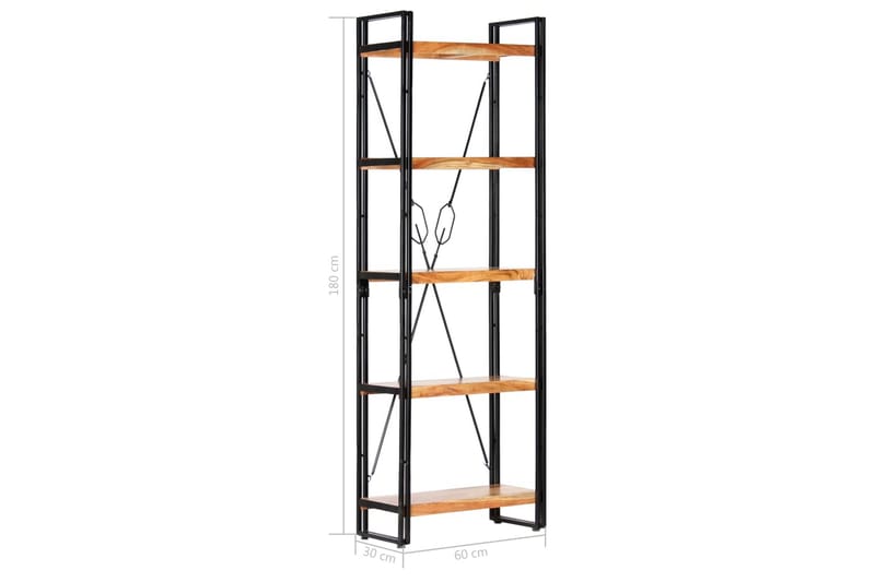Bokhylla med 5 hyllor 60x30x180 cm massivt akaciaträ - Brun - Förvaring - Hylla - Bokhylla
