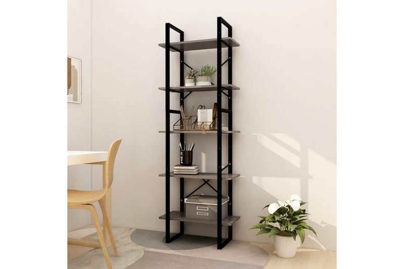 Bokhylla med 5 hyllplan grå 60x30x175 cm furu - Grå - Förvaring - Hylla - Bokhylla
