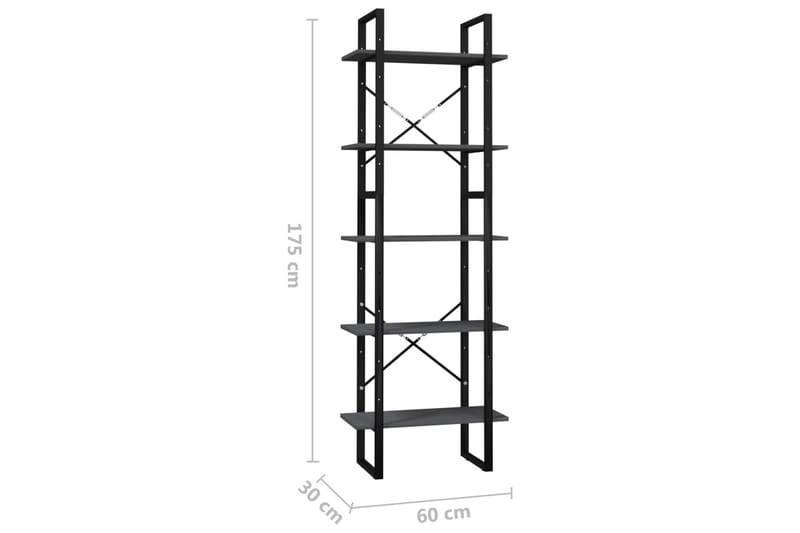 Bokhylla med 5 hyllplan grå 60x30x175 cm furu - Grå - Bokhylla