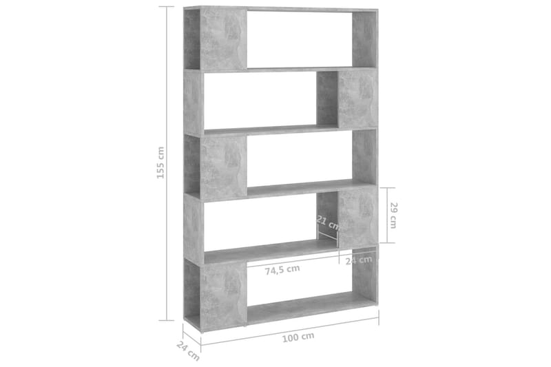 Bokhylla Rumsavdelare betonggrå 100x24x155 cm spånskiva - Grå - Förvaring - Hylla - Bokhylla