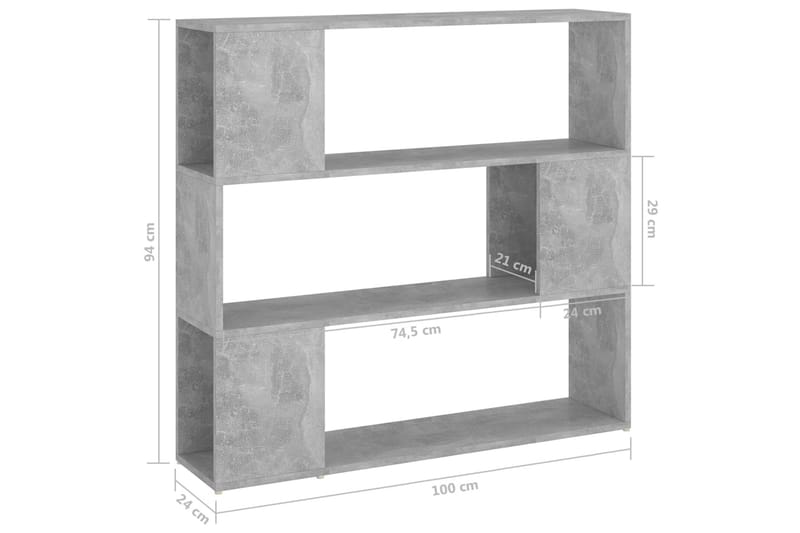 Bokhylla Rumsavdelare betonggrå 100x24x94 cm - Grå - Förvaring - Hylla - Bokhylla