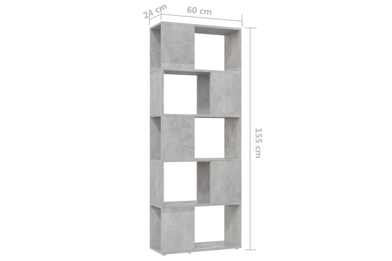 Bokhylla Rumsavdelare betonggrå 60x24x155 cm - Betonggrå - Förvaring - Hylla - Bokhylla