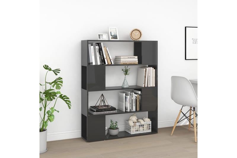 Bokhylla Rumsavdelare grå högglans 100x24x124 cm - Grå - Förvaring - Hylla - Bokhylla