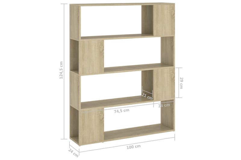 Bokhylla Rumsavdelare sonoma-ek 100x24x124 cm - Brun - Förvaring - Hylla - Bokhylla