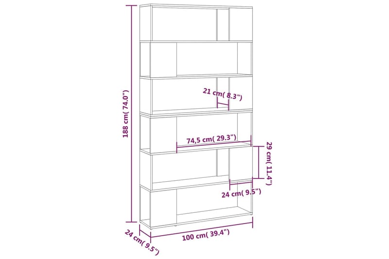 Bokhylla Rumsavdelare sonoma-ek 100x24x188 cm - Brun - Bokhylla