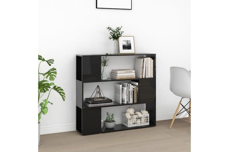 Bokhylla Rumsavdelare svart högglans 100x24x94 cm - Svart - Förvaring - Hylla - Bokhylla