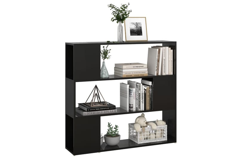 Bokhylla Rumsavdelare svart högglans 100x24x94 cm - Svart - Förvaring - Hylla - Bokhylla