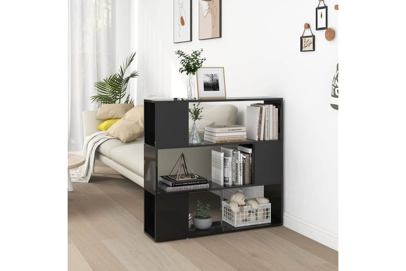 Bokhylla Rumsavdelare svart högglans 100x24x94 cm - Svart - Förvaring - Hylla - Bokhylla