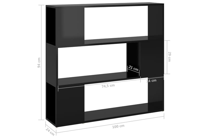 Bokhylla Rumsavdelare svart högglans 100x24x94 cm - Svart - Förvaring - Hylla - Bokhylla