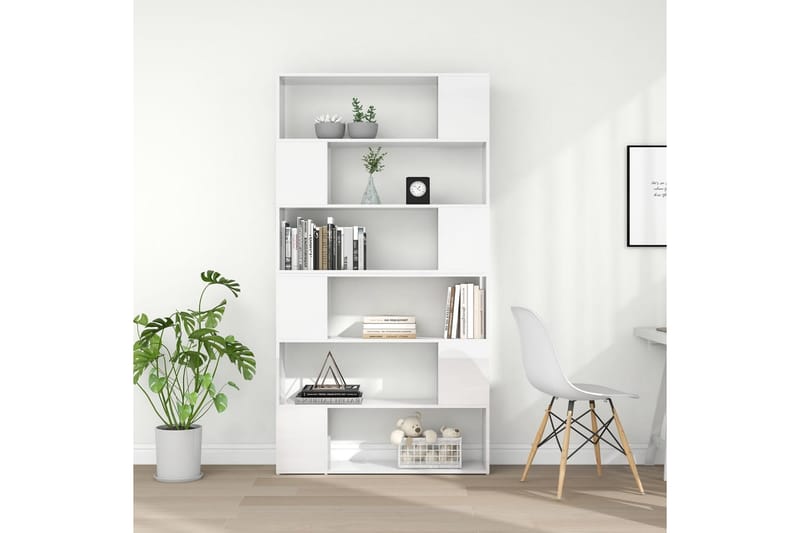 Bokhylla Rumsavdelare vit högglans 100x24x188 cm - Vit högglans - Förvaring - Hylla - Bokhylla