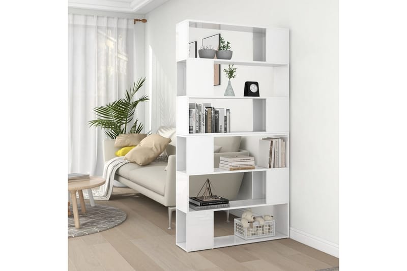 Bokhylla Rumsavdelare vit högglans 100x24x188 cm - Vit högglans - Förvaring - Hylla - Bokhylla