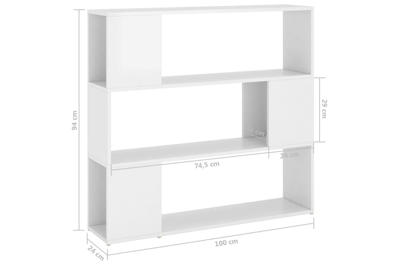 Bokhylla Rumsavdelare vit högglans 100x24x94 cm - Vit - Förvaring - Hylla - Bokhylla