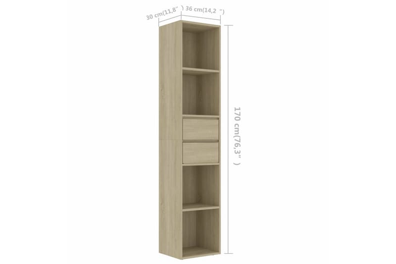 Bokhylla sonoma-ek 36x30x171 cm spånskiva - Brun - Förvaring - Hylla - Bokhylla