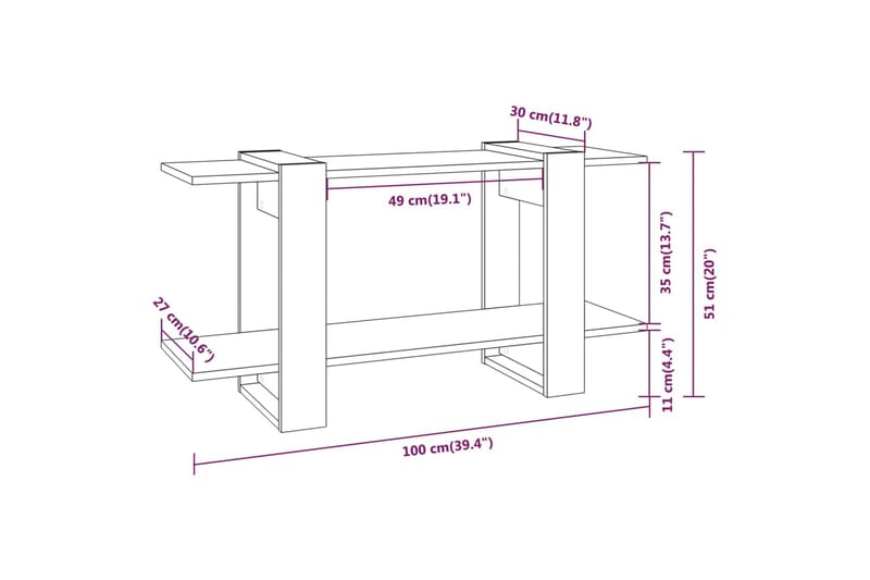 Bokhylla vit 100x30x51 cm konstruerat trä - Vit - Förvaring - Hylla - Bokhylla