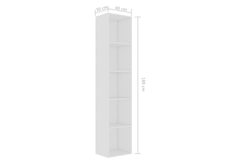Bokhylla vit 40x30x189 cm spånskiva - Vit - Förvaring - Hylla - Bokhylla