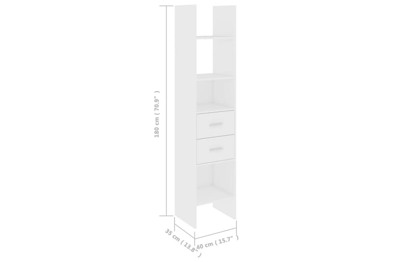 Bokhylla vit 40x35x180 cm spånskiva - Vit - Bokhylla