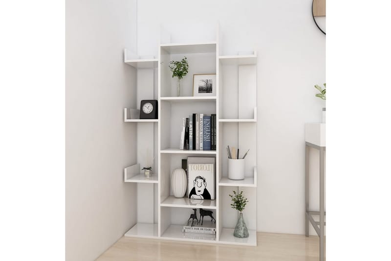 Bokhylla vit högglans 86x25,5x140 cm spånskiva - Vit - Förvaring - Hylla - Bokhylla