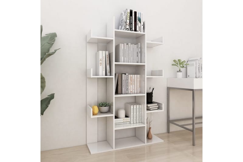 Bokhylla vit högglans 86x25,5x140 cm spånskiva - Vit - Förvaring - Hylla - Bokhylla