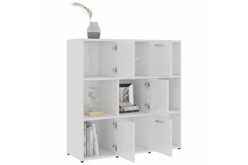 Bokhylla vit högglans 90x30x90 cm spånskiva - Vit - Förvaring - Hylla - Bokhylla