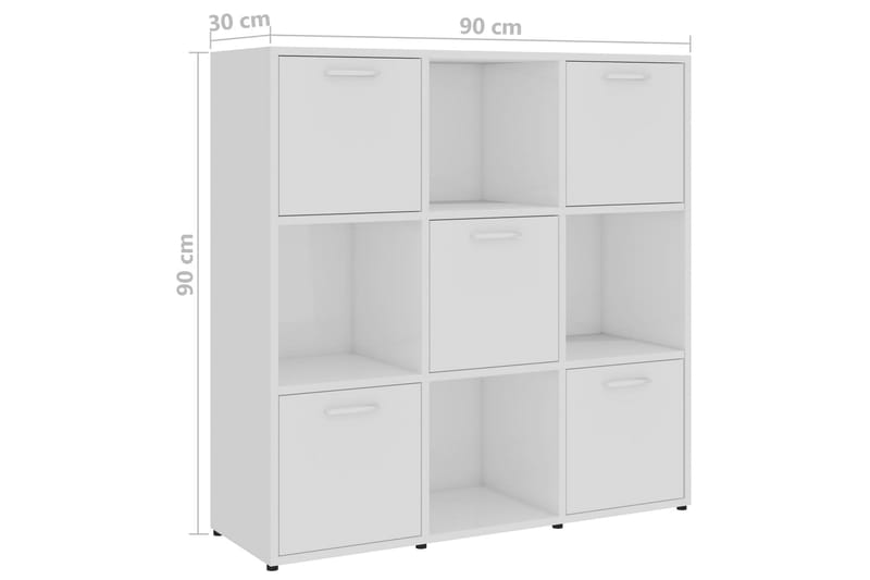 Bokhylla vit högglans 90x30x90 cm spånskiva - Vit - Förvaring - Hylla - Bokhylla