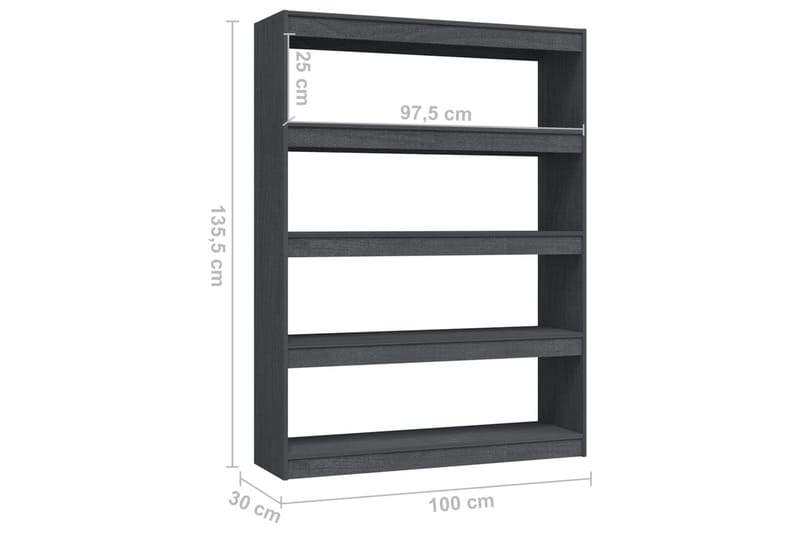 Bokhylla/Rumsavdelare grå 100x30x135,5 cm furu - Grå - Förvaring - Hylla - Bokhylla