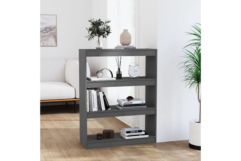 Bokhylla/rumsavdelare grå 80x30x103,5 cm massiv furu - Grå - Förvaring - Hylla - Bokhylla