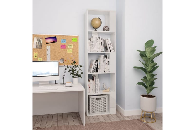 Bokhylla/Rumsavdelare högglans vit 45x24x159 cm spånskiva - Vit - Förvaring - Hylla - Bokhylla
