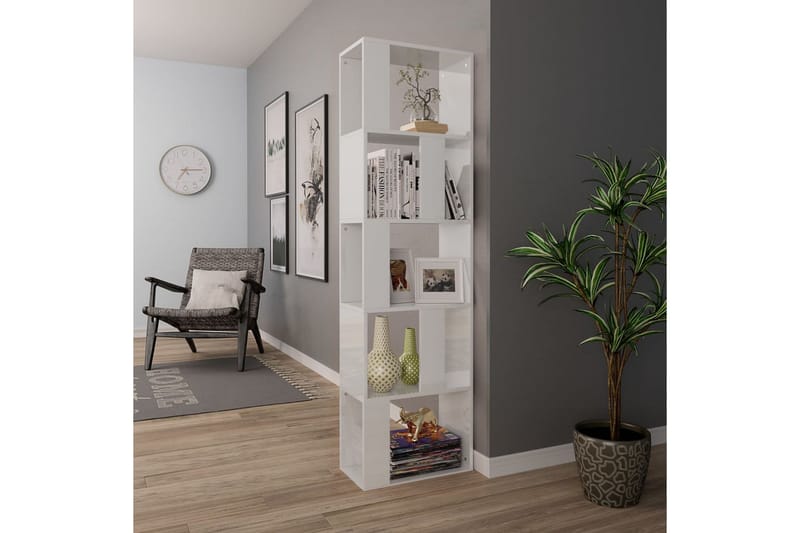 Bokhylla/Rumsavdelare högglans vit 45x24x159 cm spånskiva - Vit - Förvaring - Hylla - Bokhylla