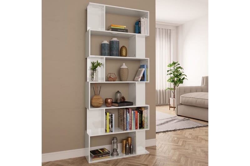 Bokhylla/Rumsavdelare högglans vit 80x24x192 cm - Vit - Förvaring - Hylla - Bokhylla