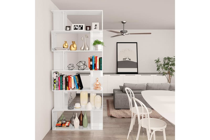 Bokhylla/Rumsavdelare högglans vit 80x24x192 cm - Vit - Förvaring - Hylla - Bokhylla