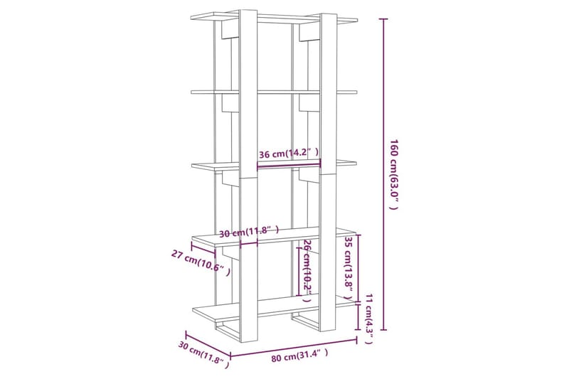 Bokhylla/Rumsavdelare högglans vit 80x30x160 cm - Vit - Förvaring - Hylla - Bokhylla