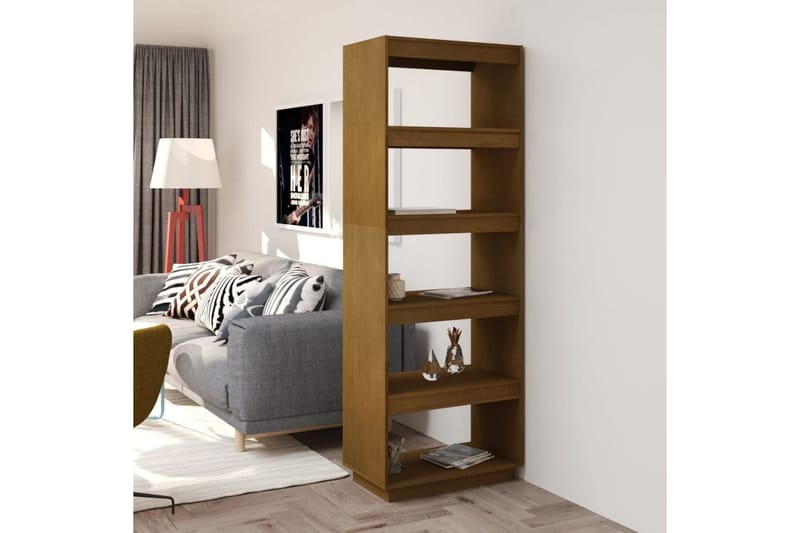 Bokhylla/rumsavdelare honungsbrun 60x35x167 cm massiv furu - Brun - Förvaring - Hylla - Bokhylla