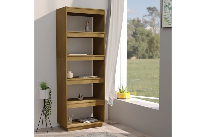 Bokhylla/rumsavdelare honungsbrun 60x35x167 cm massiv furu - Brun - Förvaring - Hylla - Bokhylla