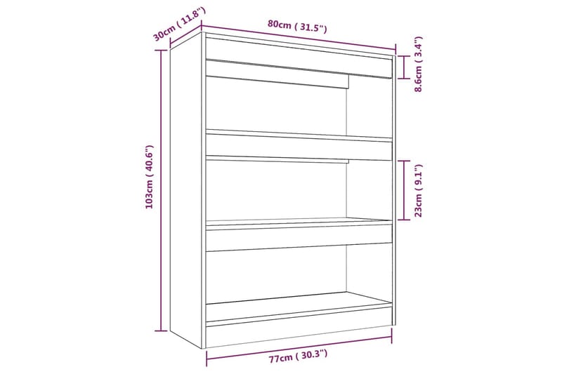 Bokhylla/Rumsavdelare rökfärgad ek 80x30x103 cm konstruerat - Brun - Bokhylla