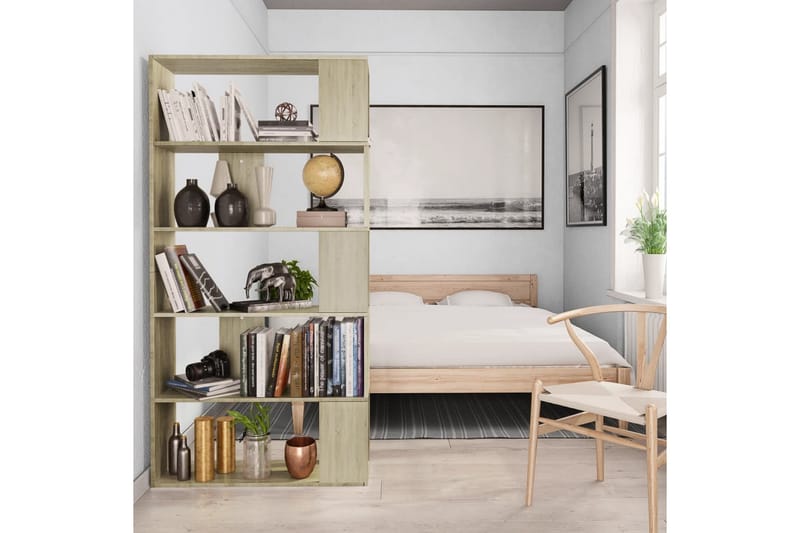 Bokhylla/Rumsavdelare sonoma-ek 80x24x159 cm spånskiva - Brun - Förvaring - Hylla - Bokhylla