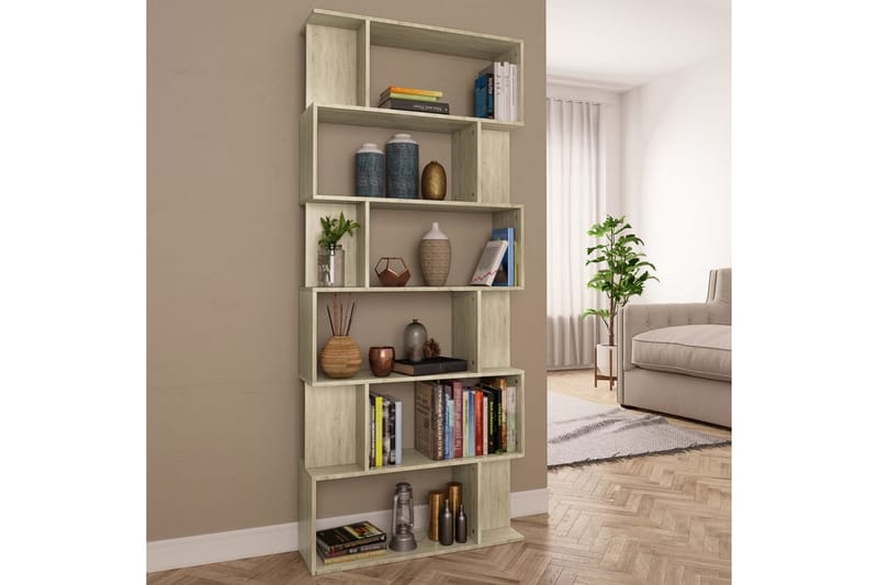 Bokhylla/Rumsavdelare sonoma-ek 80x24x192 cm spånskiva - Brun - Förvaring - Hylla - Bokhylla