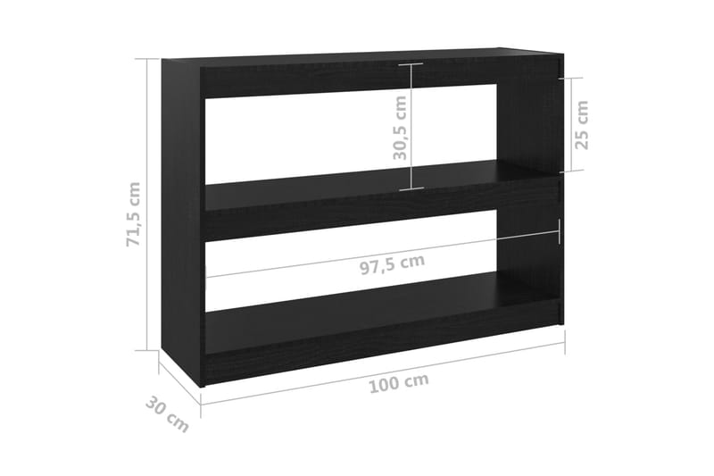 Bokhylla/Rumsavdelare svart 100x30x71,5 cm furu - Svart - Bokhylla