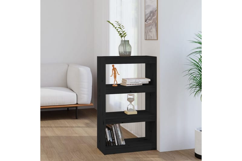 Bokhylla/rumsavdelare svart 60x30x103,5 cm massiv furu - Svart - Förvaring - Hylla - Bokhylla