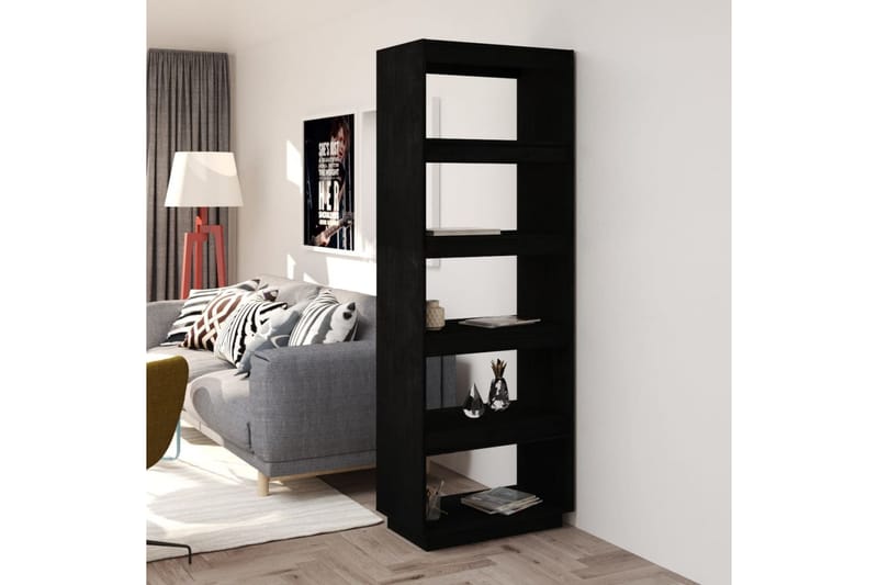 Bokhylla/rumsavdelare svart 60x35x167 cm massiv furu - Svart - Förvaring - Hylla - Bokhylla