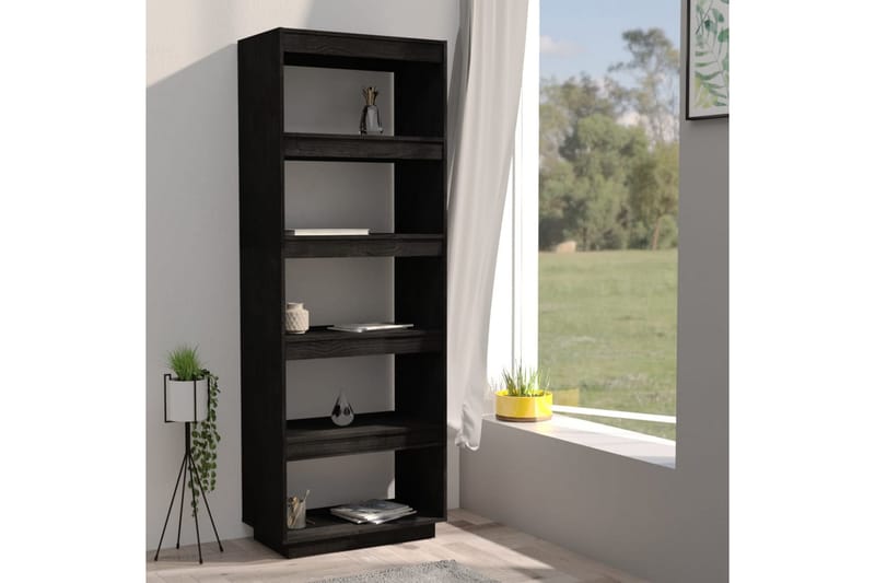 Bokhylla/rumsavdelare svart 60x35x167 cm massiv furu - Svart - Förvaring - Hylla - Bokhylla