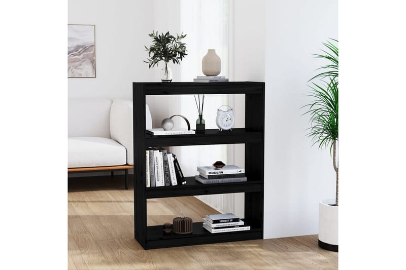 Bokhylla/rumsavdelare svart 80x30x103,5 cm massiv furu - Svart - Förvaring - Hylla - Bokhylla