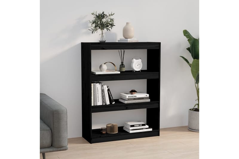 Bokhylla/rumsavdelare svart 80x30x103,5 cm massiv furu - Svart - Förvaring - Hylla - Bokhylla