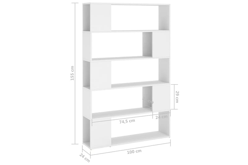 Bokhylla/rumsavdelare vit 100x24x155 cm spånskiva - Vit - Bokhylla