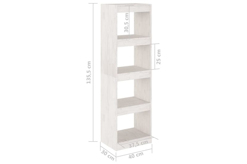 Bokhylla/rumsavdelare vit 40x30x135,5 cm massiv furu - Vit - Förvaring - Hylla - Bokhylla